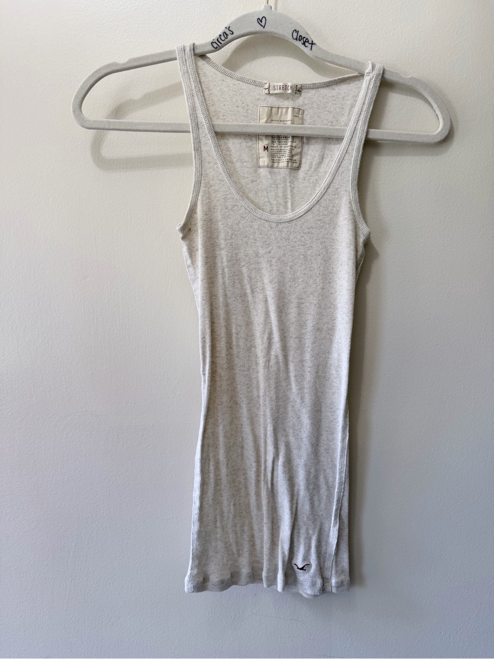 Y2K Hollister Stretch Ribbed Beige Cream Racer Back Tank Top Layering Preppy M